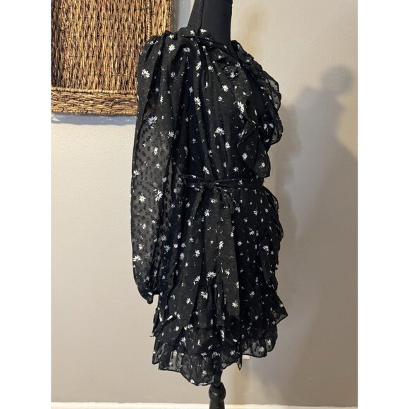 Spring + Mercer Women's Wrap Dress S Swiss Dot Floral Black White Ruffle NEW - Picture 5 of 11